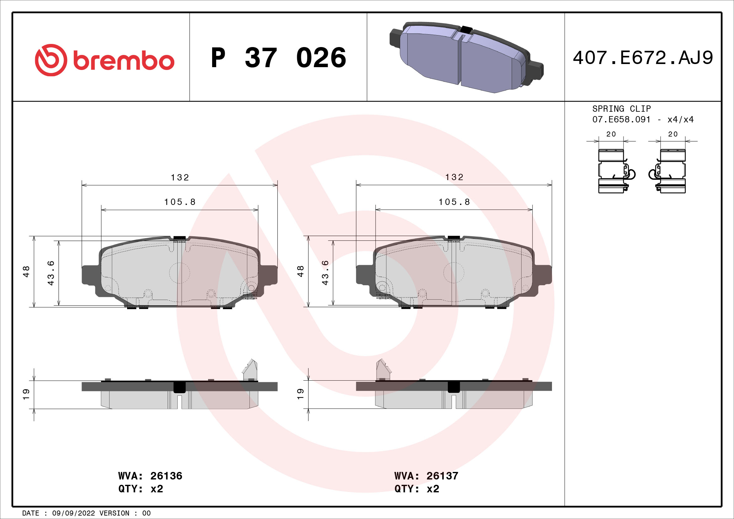 A.B.S. P 37 026 BREMBO Bremsbelagsatz, Scheibenbremse